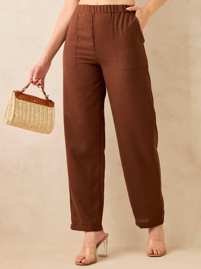 OUTZIDR Brown Pleated High Waisted Trousers - Image 1
